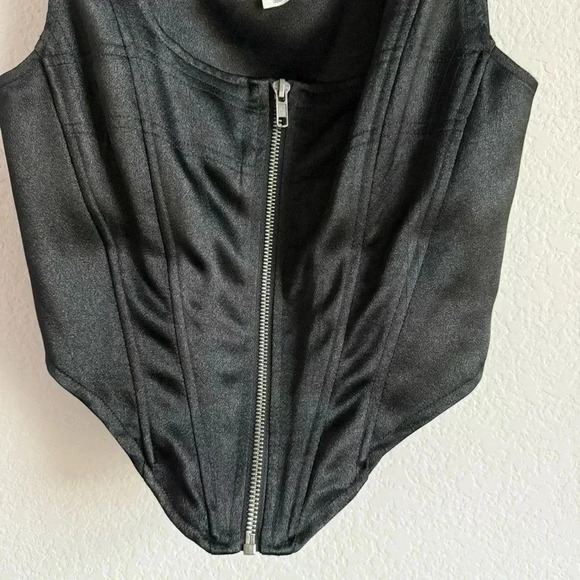 Future Collective Kahlana Barfield Brown Pointed Front Zip Black Bustier Size 0 - Picture 8 of 9